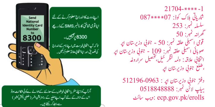 check voter registration in Pakistan - SMS to 8300 - ahgroup-pk