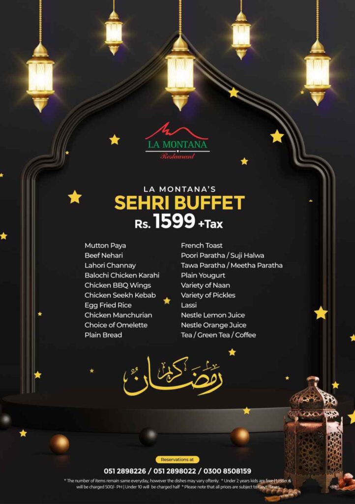 la montana restaurant - best sehri deals in islamabad - ahgroup-pk